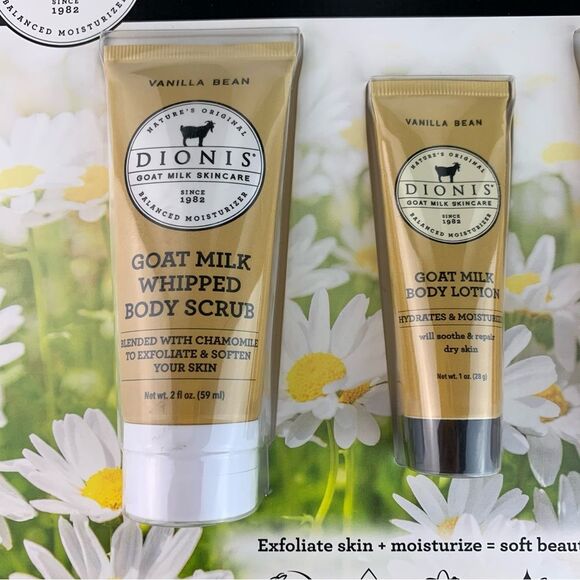 New Dionis goat milk bath & body 3 piece set 1oz body lotion/ 2 2oz body scrub - Picture 4 of 6